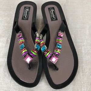 Grandco Black Flip Flops With Multi-Colored Stones